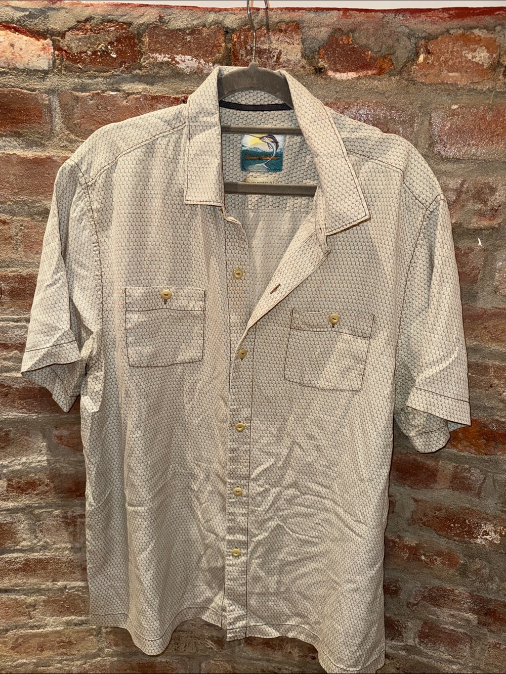 Tommy Bahama Light Beige Short-Sleeve Button-Down Shirt